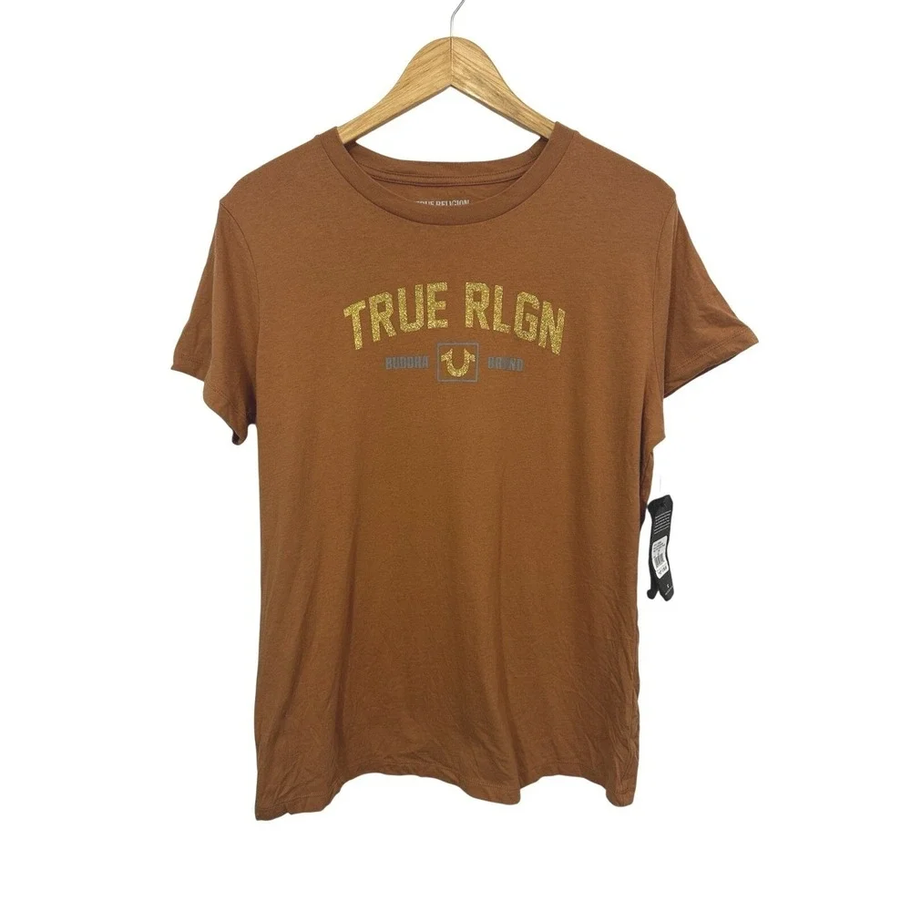 True Religion Buddha Brand Glitter Arch True Tee Mens XL Short Sleeve Mandarin